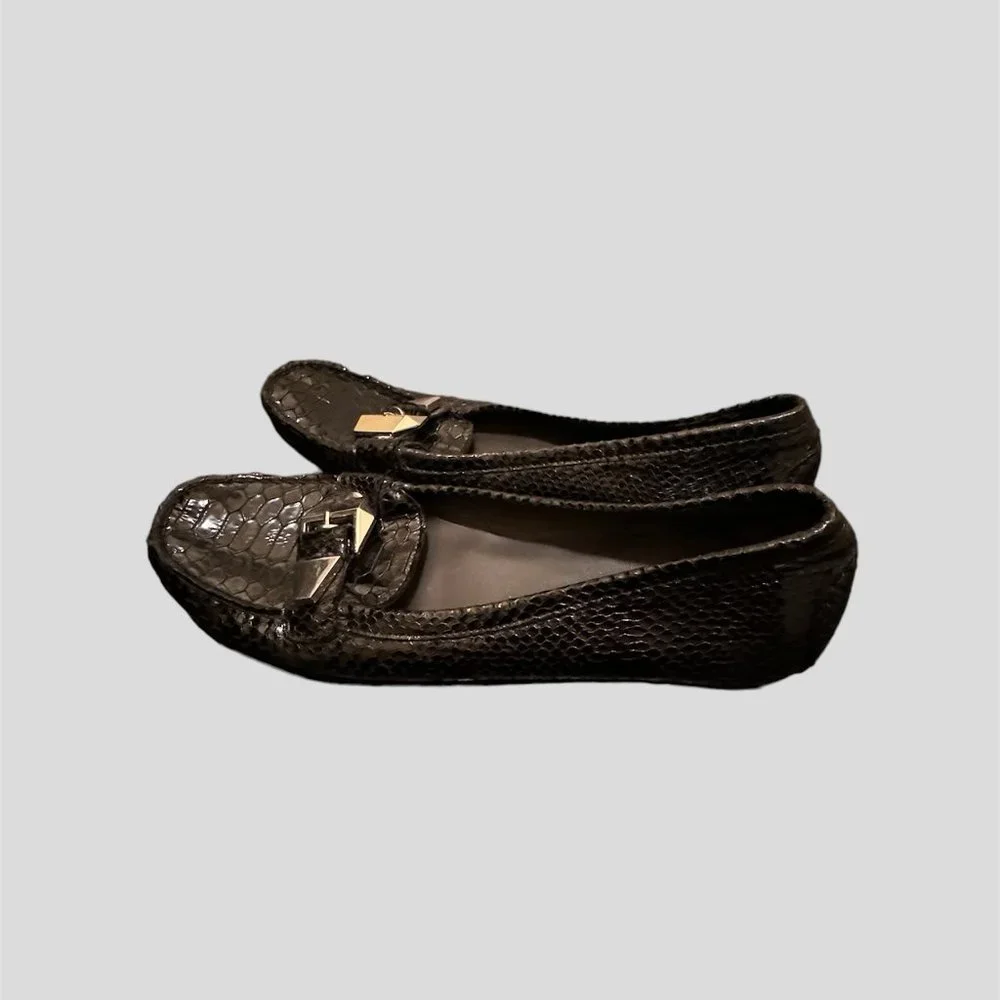 Stuart Weitzman size 9N  black snake print loafers flats